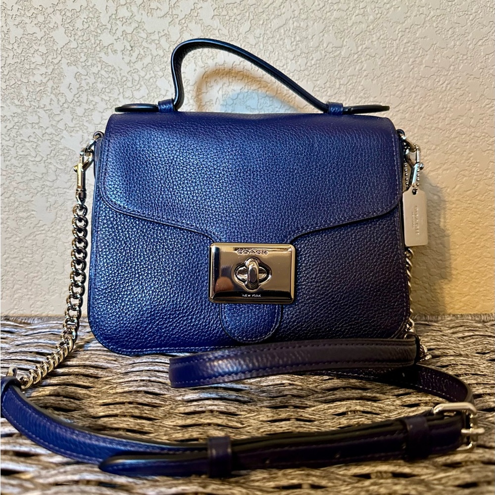 Coach Navy Turnlock Satchel Crossbody Bag with Gold Hardware